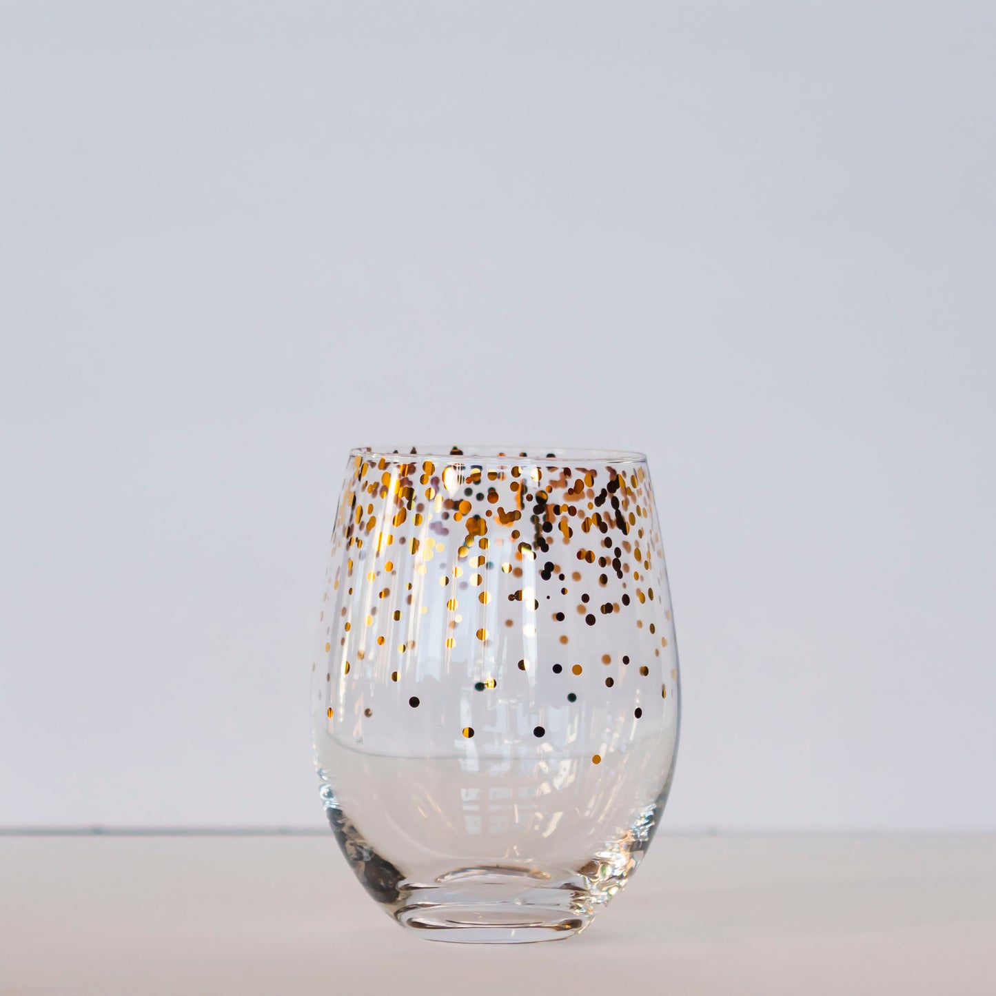 Pair of Gold Confetti Stemless Goblets